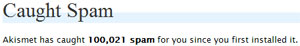 Akismet web site spam filtering has blocked 100,021 spam messages