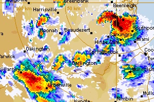 Australian Bureau of Meteorology radar image showing high intensity rain/storm activity on 16 November 2008