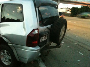 Mitsubishi Pajero, after being rear ended by a Mitsubishi Lancer at about 100kph