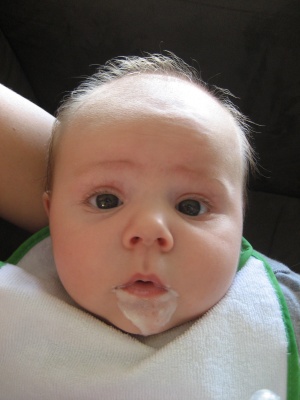 Hugo Lattimore, 4 months old after enjoying a bottle