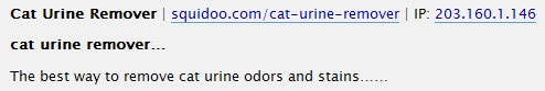 Squidoo spam, regarding cat urine removers.